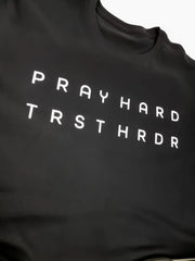 Pray Hard Trst Hrdr Curved Tee (Black) - Image #2